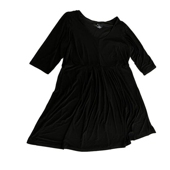 Lennie for Nina Leonard Elbow Sleeve Black Matte Jersey Fit & Flare Dress - Picture 4 of 8